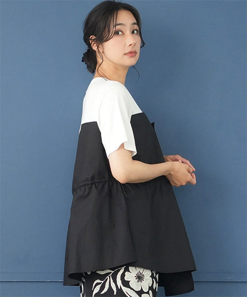 異素材切替ビスチェドッキングTシャツカットソー 50-0102