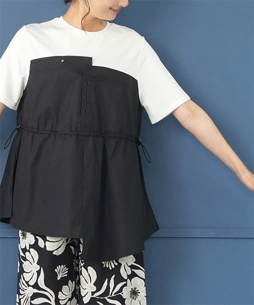 異素材切替ビスチェドッキングTシャツカットソー 50-0102