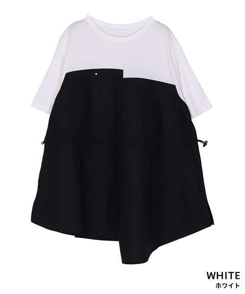 異素材切替ビスチェドッキングTシャツカットソー 50-0102