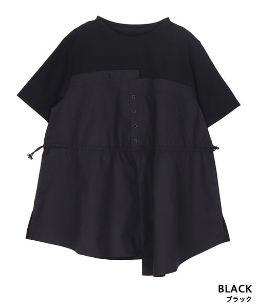 異素材切替ビスチェドッキングTシャツカットソー 50-0102
