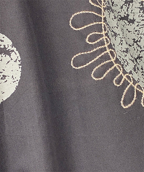 綿100％かすれドット柄刺繍7分袖コクーンワンピース 50-0103