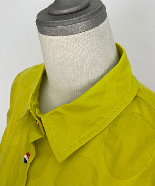 【特別価格】綿100％変形ドットシアー模様7分袖トリコロールボタンブラウス 50-0111