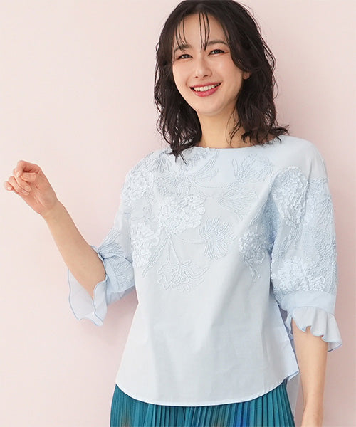 綿100％コード刺繍ドルマンスリーブブラウス 52-0081｜40代 50代 60代