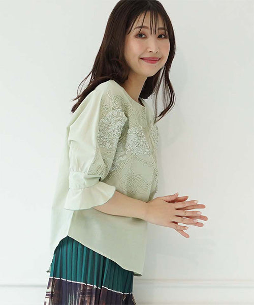綿100％コード刺繍ドルマンスリーブブラウス 52-0081