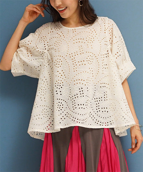 総レース刺繍プルオーバーブラウス 52-0086｜40代 50代 60代 大人の