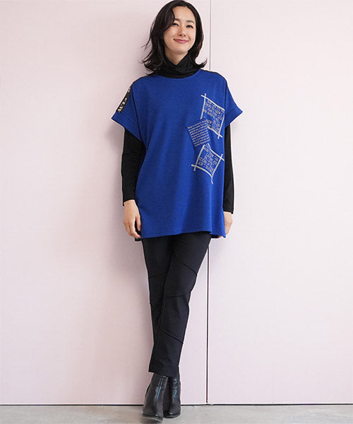 英字パッチワークデザインチュニック 52-0135