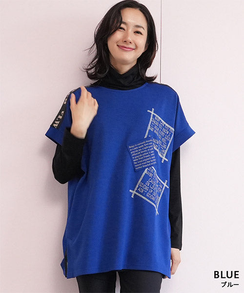 英字パッチワークデザインチュニック 52-0135