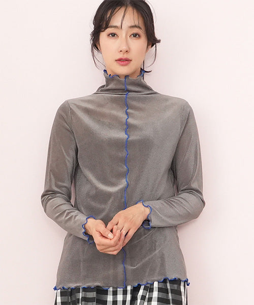 フロッキー調チュールメローハイネックインナーカットソー 52-0144