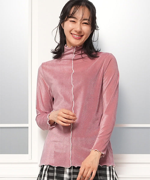 フロッキー調チュールメローハイネックインナーカットソー 52-0144