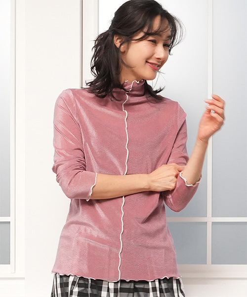 フロッキー調チュールメローハイネックインナーカットソー 52-0144