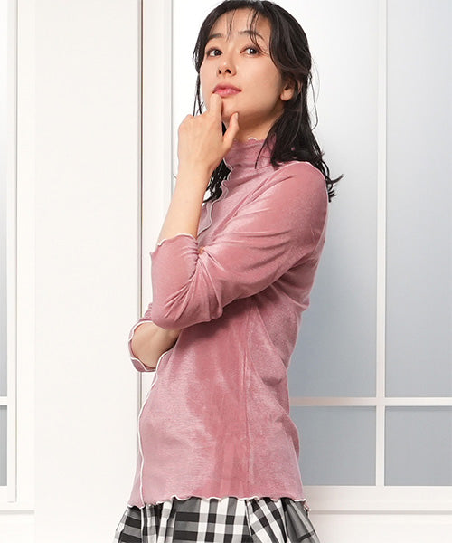 フロッキー調チュールメローハイネックインナーカットソー 52-0144