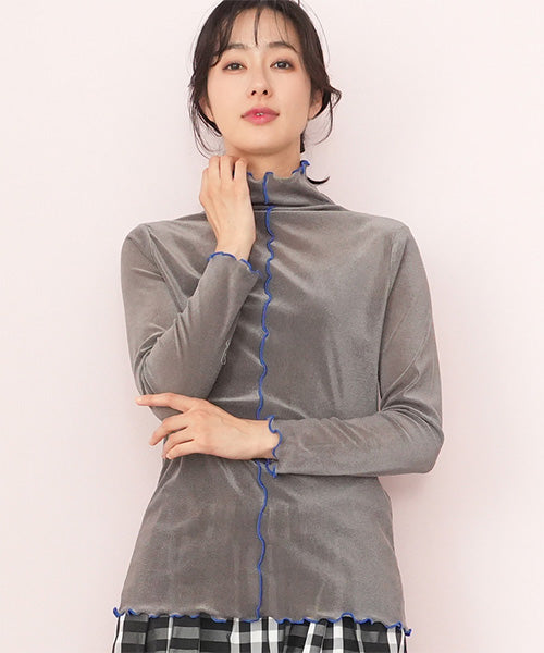 フロッキー調チュールメローハイネックインナーカットソー 52-0144