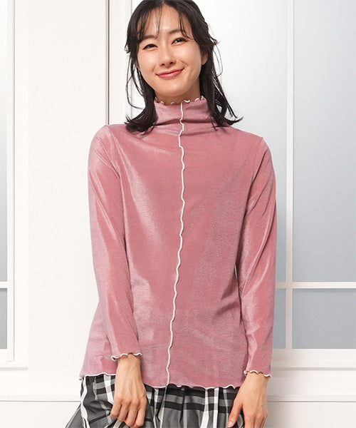 フロッキー調チュールメローハイネックインナーカットソー 52-0144