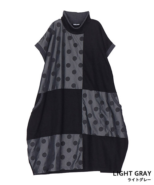 異素材ドット切替ハイネックバルーンチュニック 52-0185