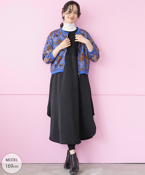 バイカラー刺繍7分袖ブルゾン 52-0186｜40代 50代 60代 大人の女性に