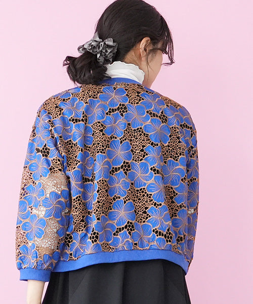 バイカラー刺繍7分袖ブルゾン 52-0186