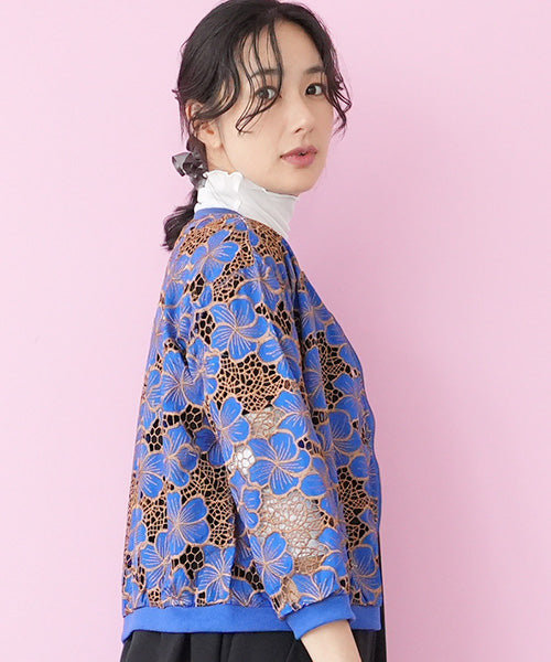 バイカラー刺繍7分袖ブルゾン 52-0186