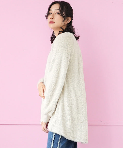シャギー×異素材切替長袖Aラインカットソー 52-0189