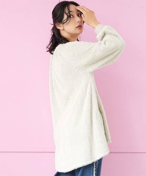 シャギー×異素材切替長袖Aラインカットソー 52-0189