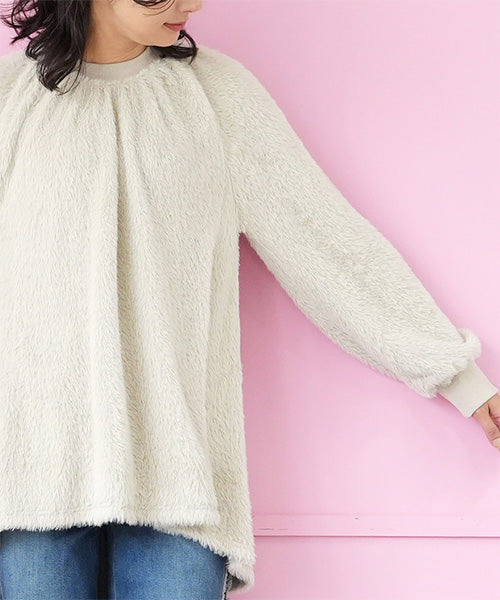 シャギー×異素材切替長袖Aラインカットソー 52-0189
