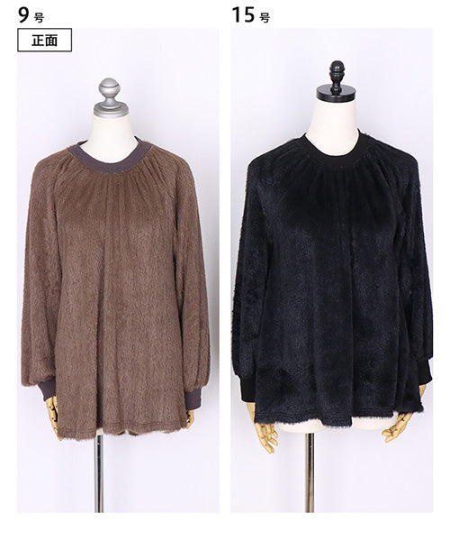 シャギー×異素材切替長袖Aラインカットソー 52-0189