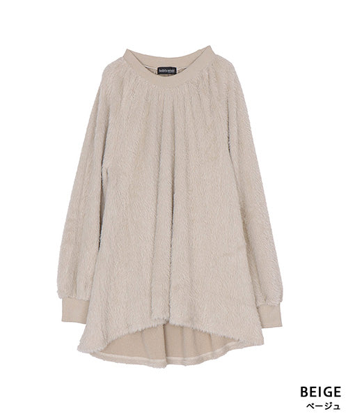 シャギー×異素材切替長袖Aラインカットソー 52-0189