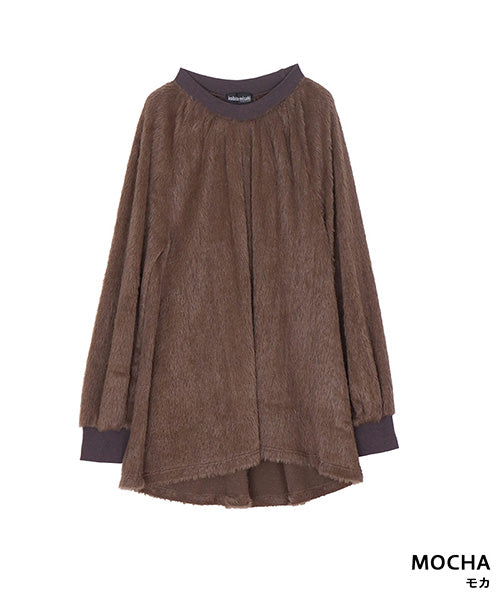 シャギー×異素材切替長袖Aラインカットソー 52-0189