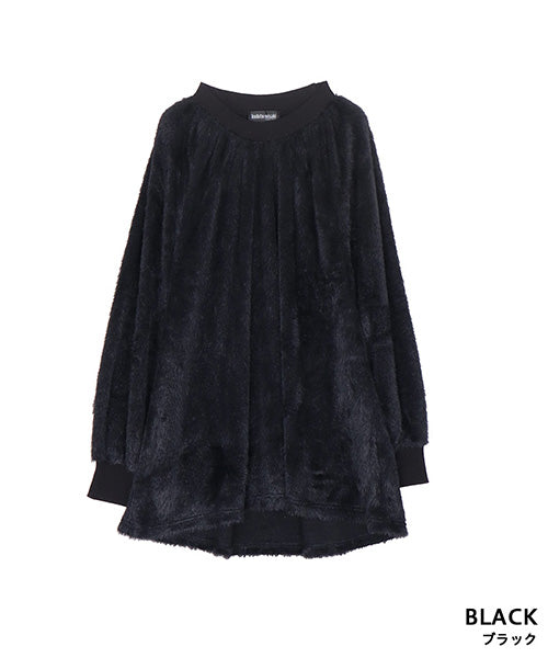 シャギー×異素材切替長袖Aラインカットソー 52-0189