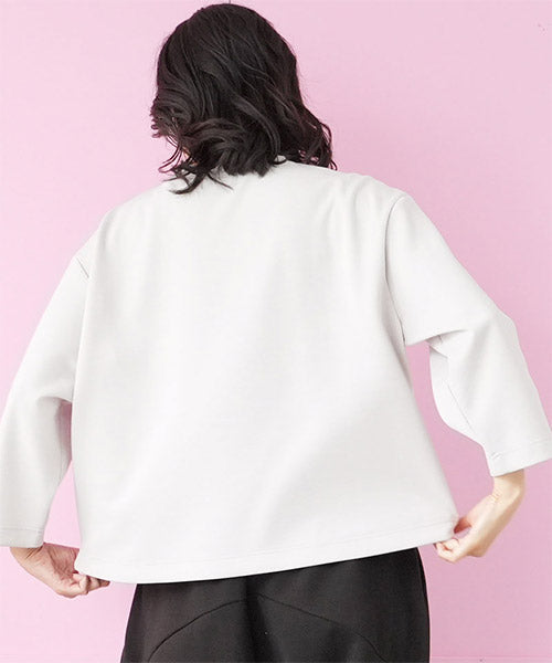 刺繍イラストドロップショルダーショート丈カットソー 52-0194