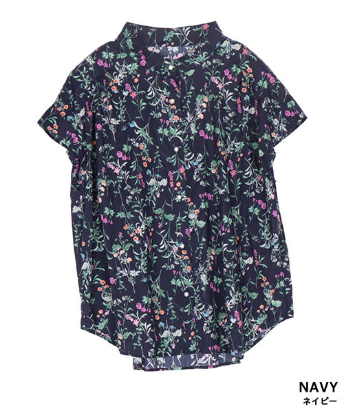 ボヘミアンズ ボタニカル模様 フレンチスリーブ シャツ サイズ2