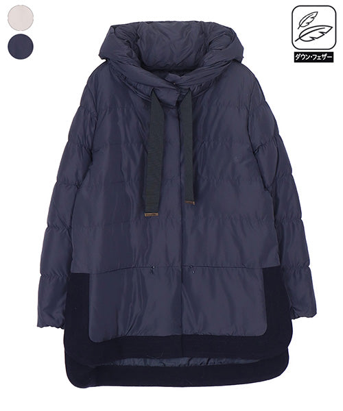 定価9万✨19AW 切り替えダウンコート 異素材 フード付き ネイビー 異素材切替ロング丈ダウンコート - ベルーナ【公式】