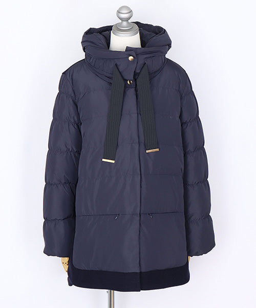 ウール調フェルト切替フード付きダウンコート 55-0078｜40代 50代 60代