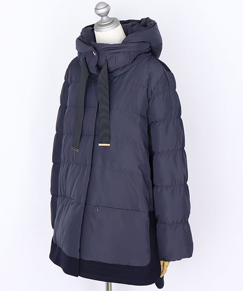 ウール調フェルト切替フード付きダウンコート 55-0078｜40代 50代 60代