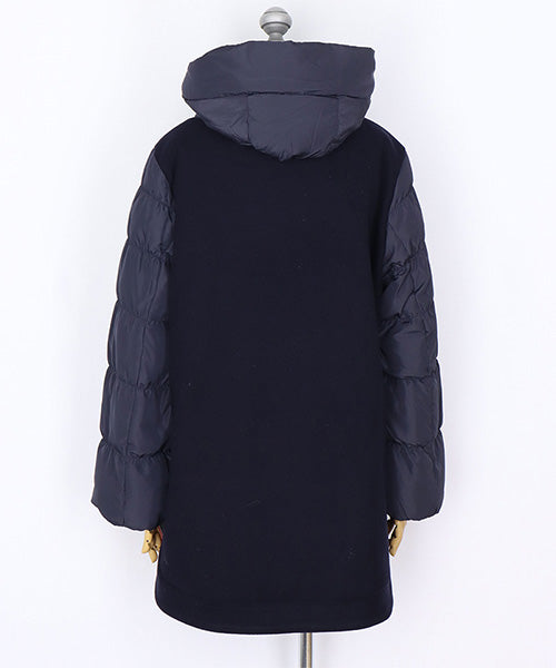 定価9万✨19AW 切り替えダウンコート 異素材 フード付き ネイビー 異素材切替ロング丈ダウンコート - ベルーナ【公式】