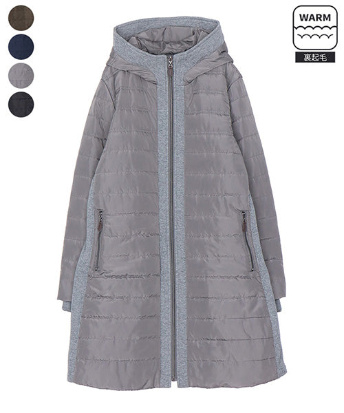 異素材切替裏起毛フード付きロングコート 55-0083｜40代 50代 60代