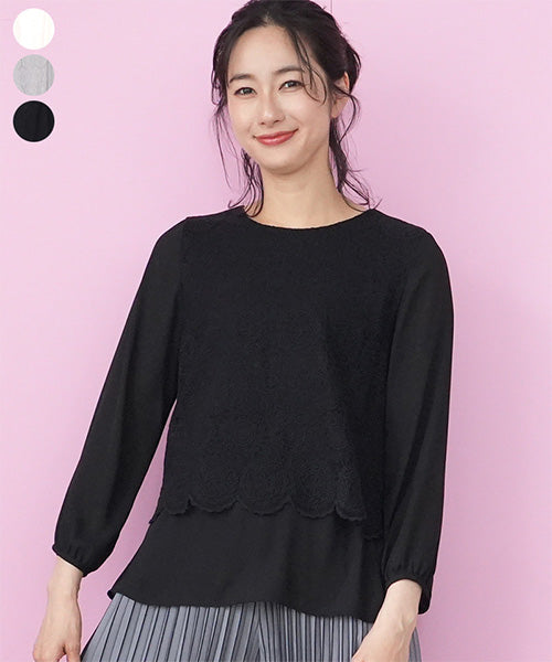 レース刺繍ショート丈プルオーバーブラウス 55-0090｜40代 50代 60代