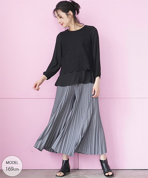 レース刺繍ショート丈プルオーバーブラウス 55-0090｜40代 50代 60代