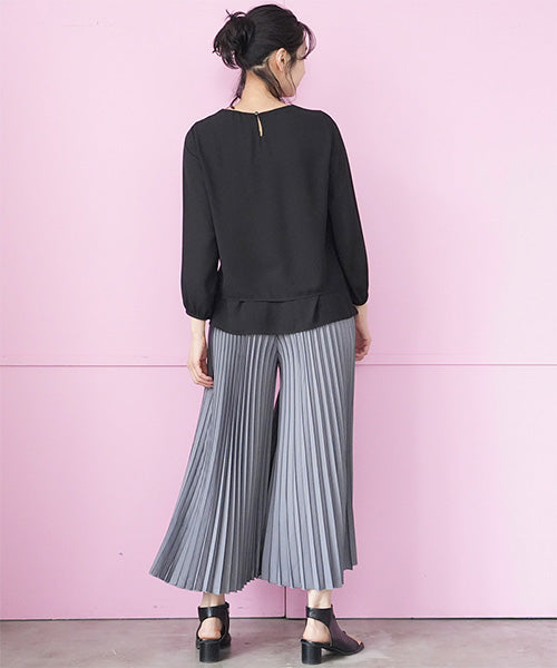 レース刺繍ショート丈プルオーバーブラウス 55-0090｜40代 50代 60代