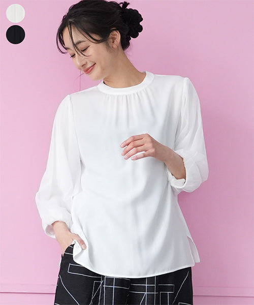 シフォン使いフレアシルエットプルオーバーブラウス 55-0091