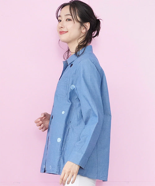 綿100％ラウンド刺繍飾りボタン付きシャツブラウス 55-0093