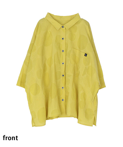 ご購入者様決定꒰LOUIS JOONE꒱昭和レトロ ドット柄 長袖ブラウス 黄色 ボタンシャツ 綿100％塩縮加工ドット柄5分袖シャツブラウス 55-0112｜40代 50代 60代