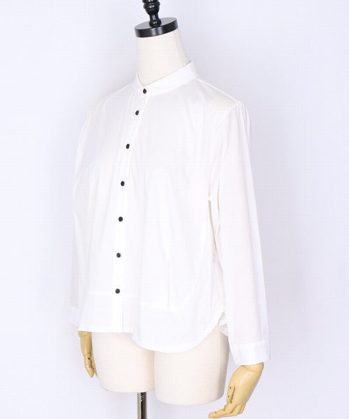 丸襟デザインタック切替長袖シャツブラウス 55-0137