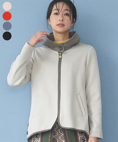 ダンボールニット配色フードカラージャケット 55-0142｜40代 50代 60代
