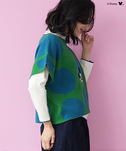 【Disney（ディズニー）】ミッキーマウス/幾何学柄ドルマンスリーブワイドニット 56-0002