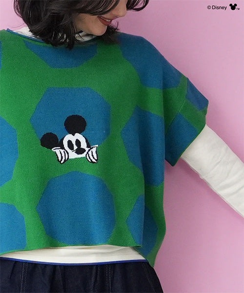 【Disney（ディズニー）】ミッキーマウス/幾何学柄ドルマンスリーブワイドニット 56-0002