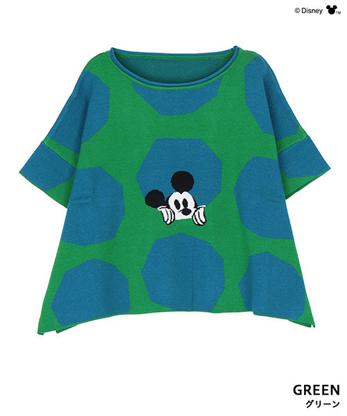 【Disney（ディズニー）】ミッキーマウス/幾何学柄ドルマンスリーブワイドニット 56-0002