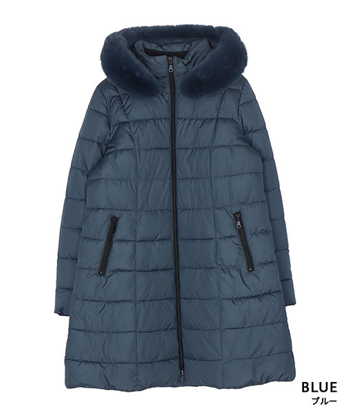 フード取り外しフェイクファー付きAラインロングコート 58-0008｜40代