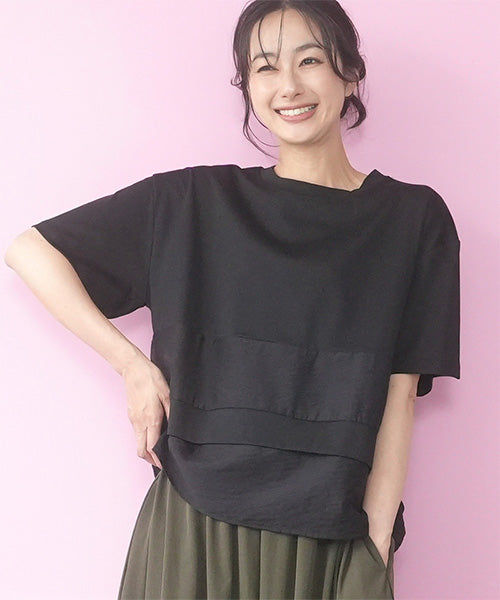異素材切替ティアードデザインTシャツカットソー 58-0018