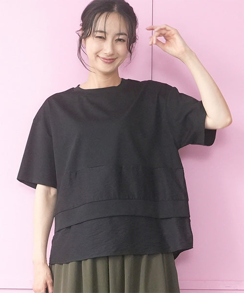 異素材切替ティアードデザインTシャツカットソー 58-0018