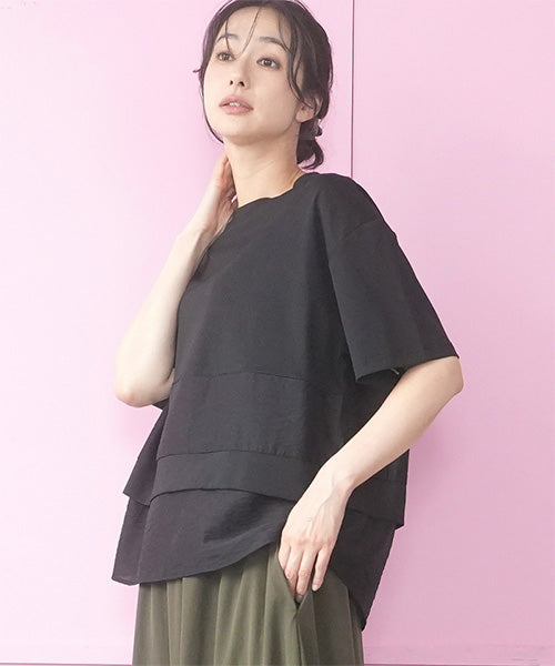 異素材切替ティアードデザインTシャツカットソー 58-0018
